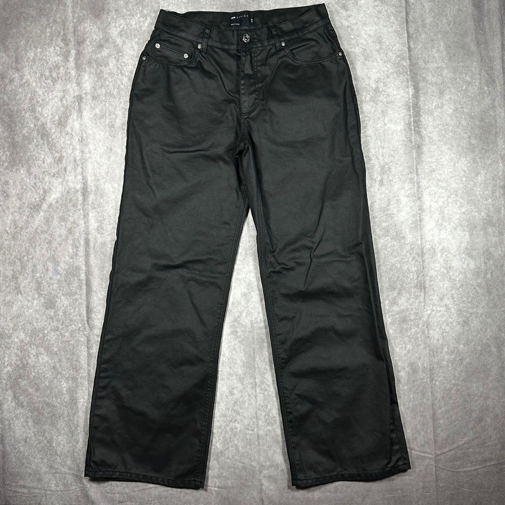 ASOS DESIGN Coated Denim Wide Leg Jeans Waxed Finish Black Womens 26/32 Y2K